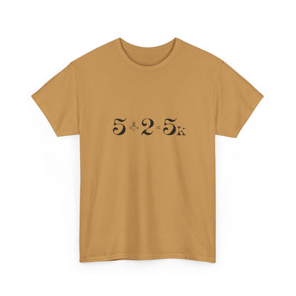 5.2.5k biblical miracle t-shirt in Old Gold, rugged minimalist faith design by Nagilabo.