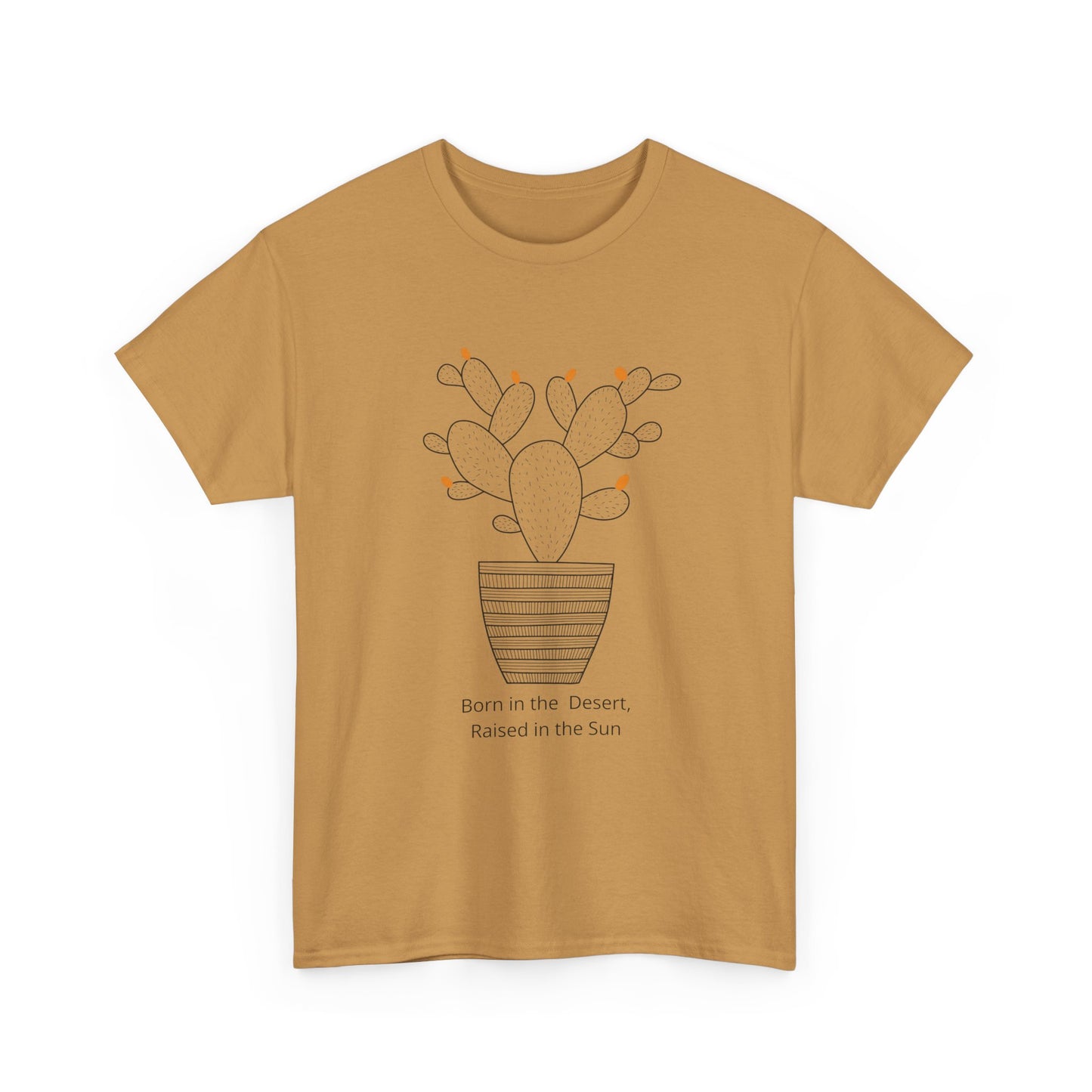 Cactus Pot Christian t-shirt in Old Gold, rugged minimalist desert design, faith apparel.