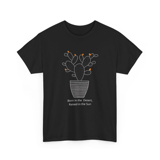 Classic Black Cactus Pot graphic tee, Born in the Desert minimalist design, scripture-inspired clothing.