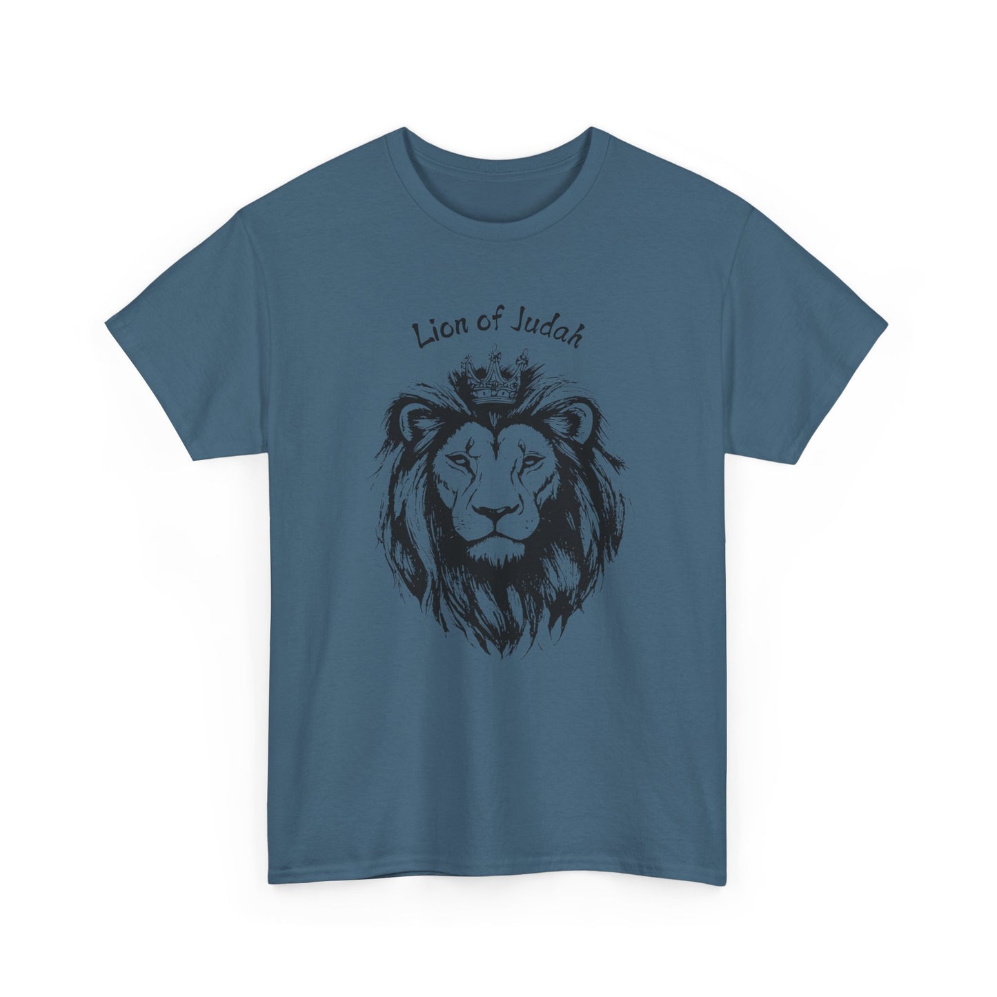 Classic Indigo Blue Lion of Judah faith-based shirt, modern scripture-inspired clothing.
