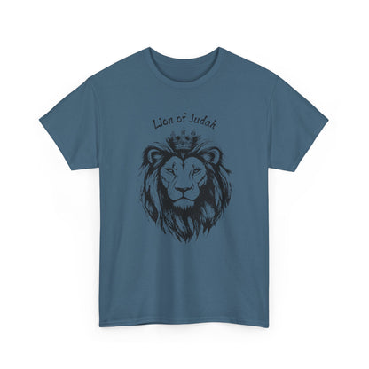 Classic Indigo Blue Lion of Judah faith-based shirt, modern scripture-inspired clothing.