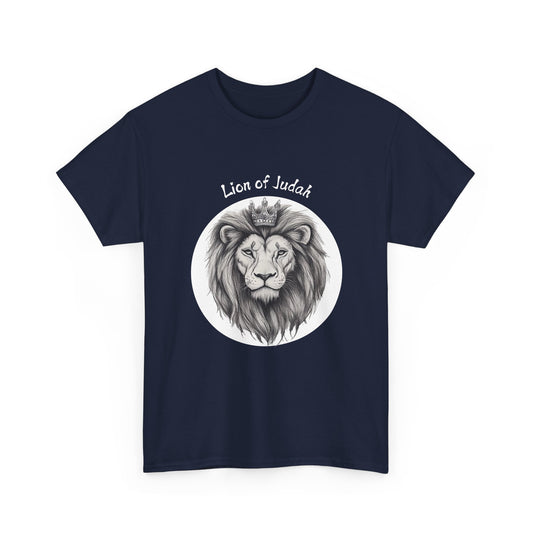 Classic Navy blue Lion of Judah faith tee, minimalist scripture-inspired clothing for men and women.