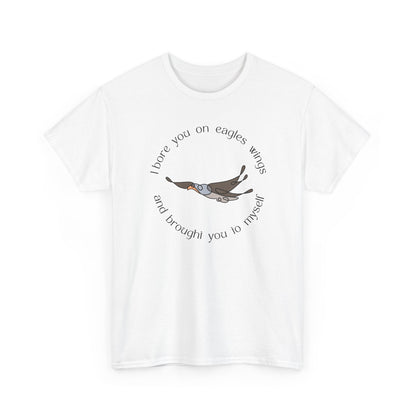 Clean White Eagle Wings faith t-shirt, minimalist Exodus 19:4 illustration for modern Christians.