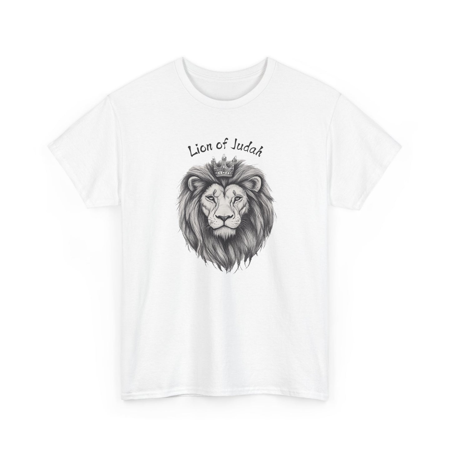 Clean White Lion of Judah faith t-shirt, minimalist biblical illustration graphic tee.