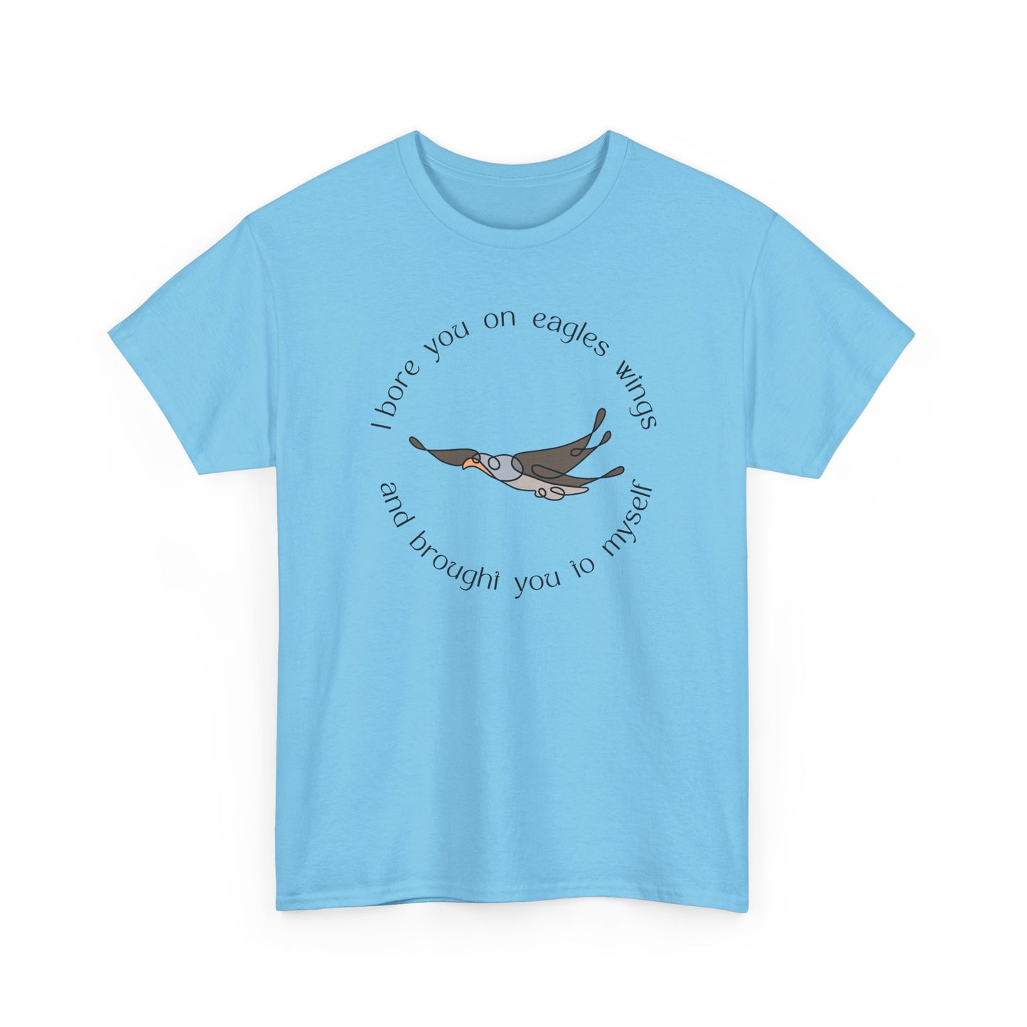 Eagle Wings faith shirt in Sky blue, Exodus 19:4 minimalist biblical illustration, modern religious apparel.