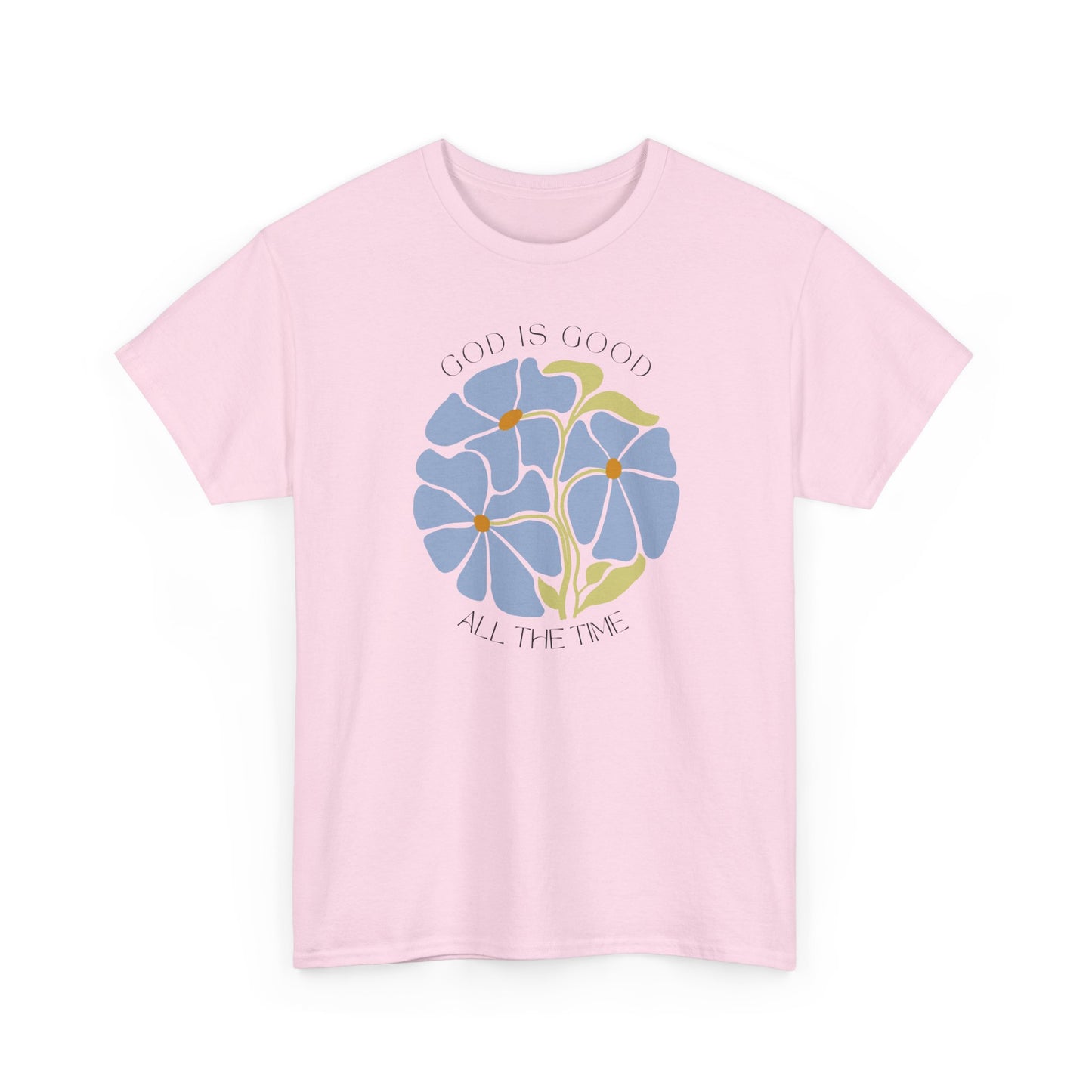 God is good all the time minimalist faith-based shirt in Light Pink, unique botanical gift for her.
