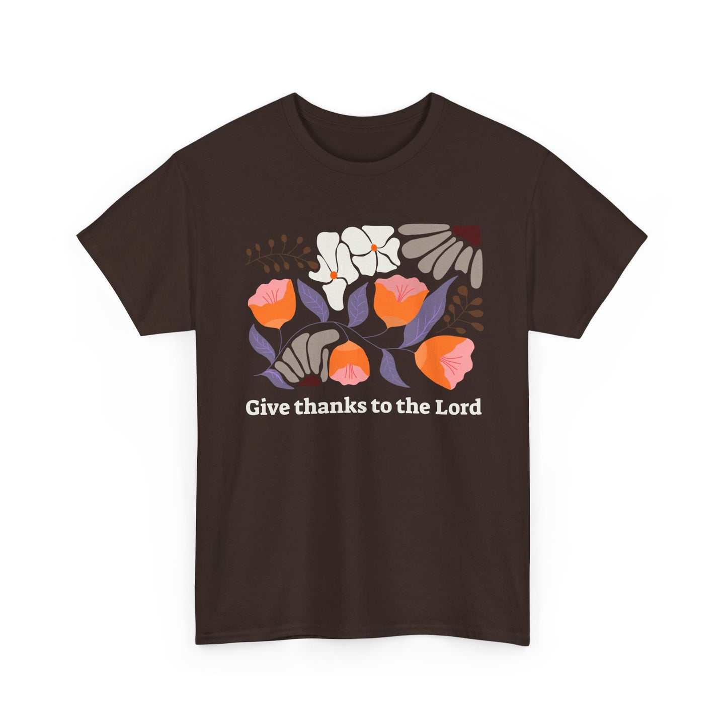 Gratitude Floral minimalist shirt in Dark Chocolate brown, Give Thanks to the Lord faith apparel.