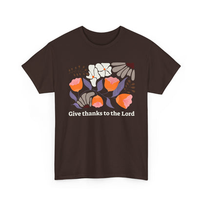Gratitude Floral minimalist shirt in Dark Chocolate brown, Give Thanks to the Lord faith apparel.