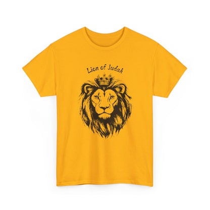 Lion of Judah biblical minimalist shirt in Gold, vibrant Christian fashion for men and women.