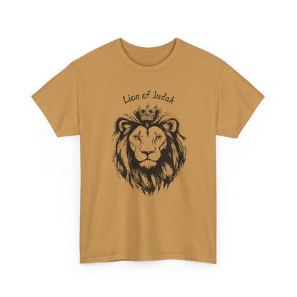 Lion of Judah minimalist Christian shirt in Old Gold, powerful biblical graphic tee for believers.