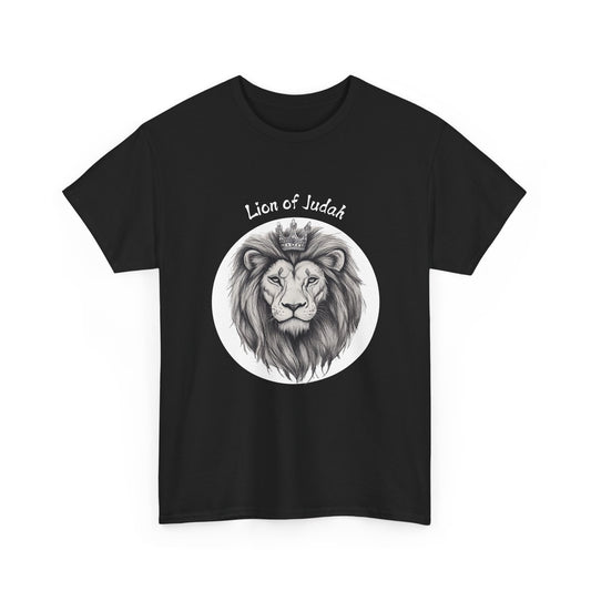 Lion of Judah minimalist faith-based shirt in Black, powerful Christian symbol apparel.