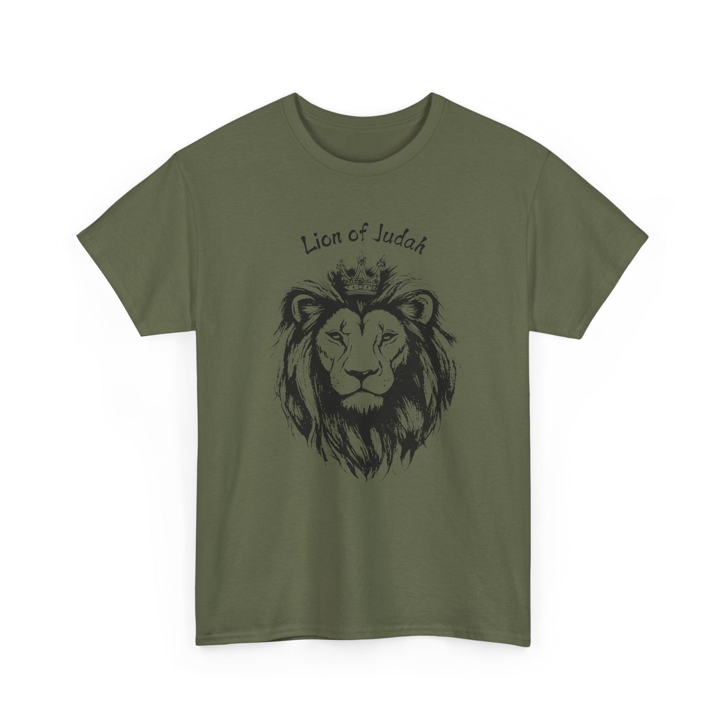 Military Green Lion of Judah Christian t-shirt, rugged minimalist faith design, biblical graphic tee.