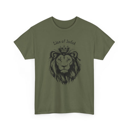 Military Green Lion of Judah Christian t-shirt, rugged minimalist faith design, biblical graphic tee.
