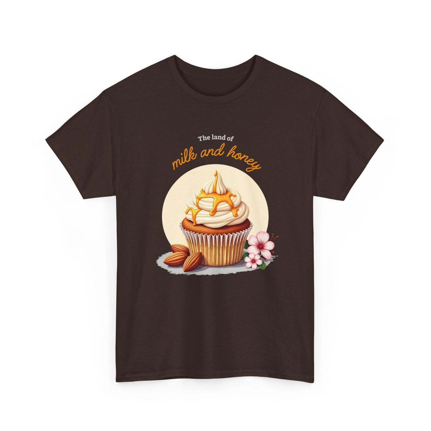 Milk and Honey Cupcake minimalist shirt in Dark Chocolate brown, Land of Promise graphic tee by Nagilabo.
