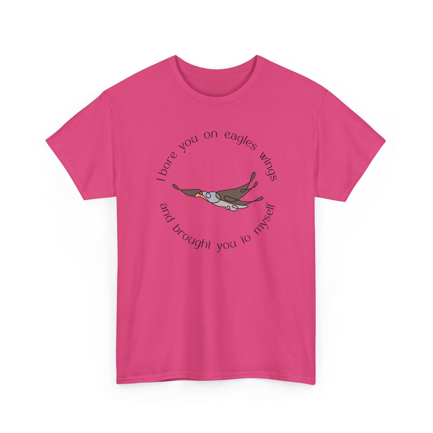 Minimalist Heliconia pink Christian t-shirt with Eagle Wings design, Exodus 19:4 redemption graphic tee.