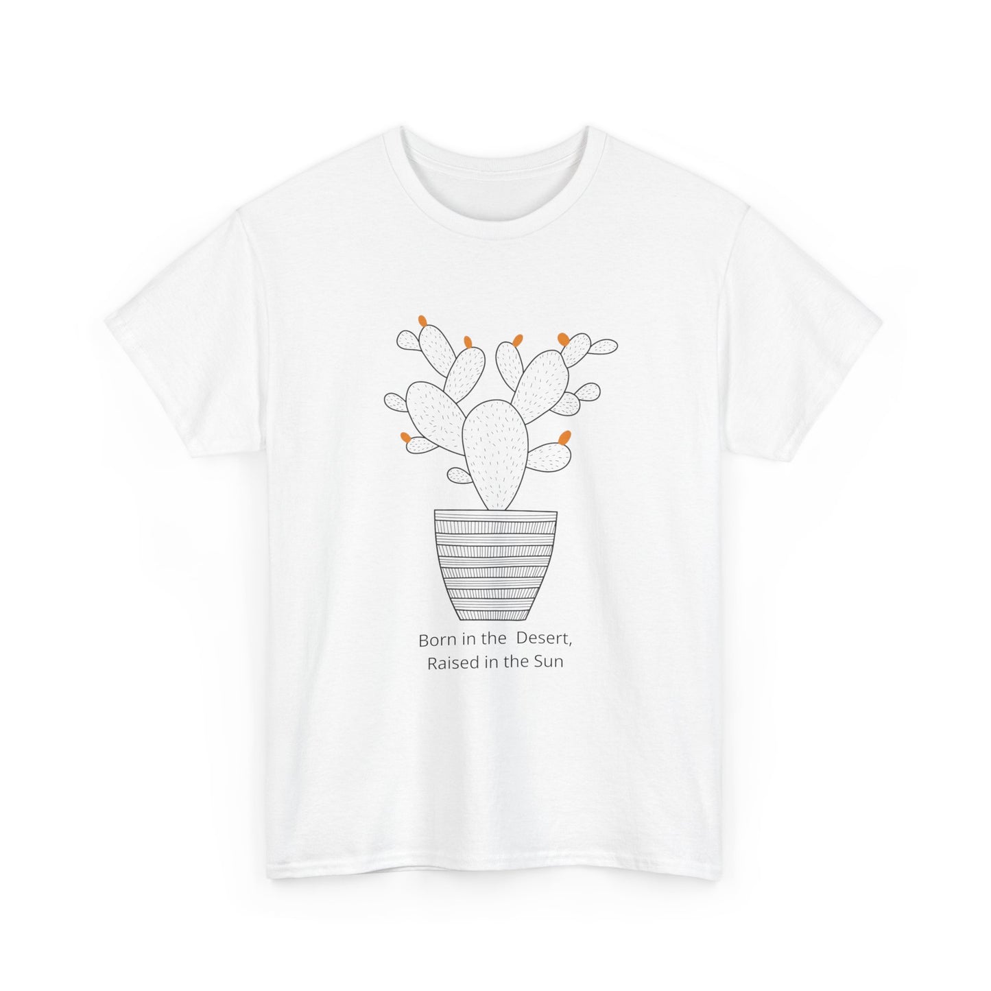 Minimalist White Christian t-shirt with Cactus Pot design, Born in the Desert raised in the Sun graphic tee.