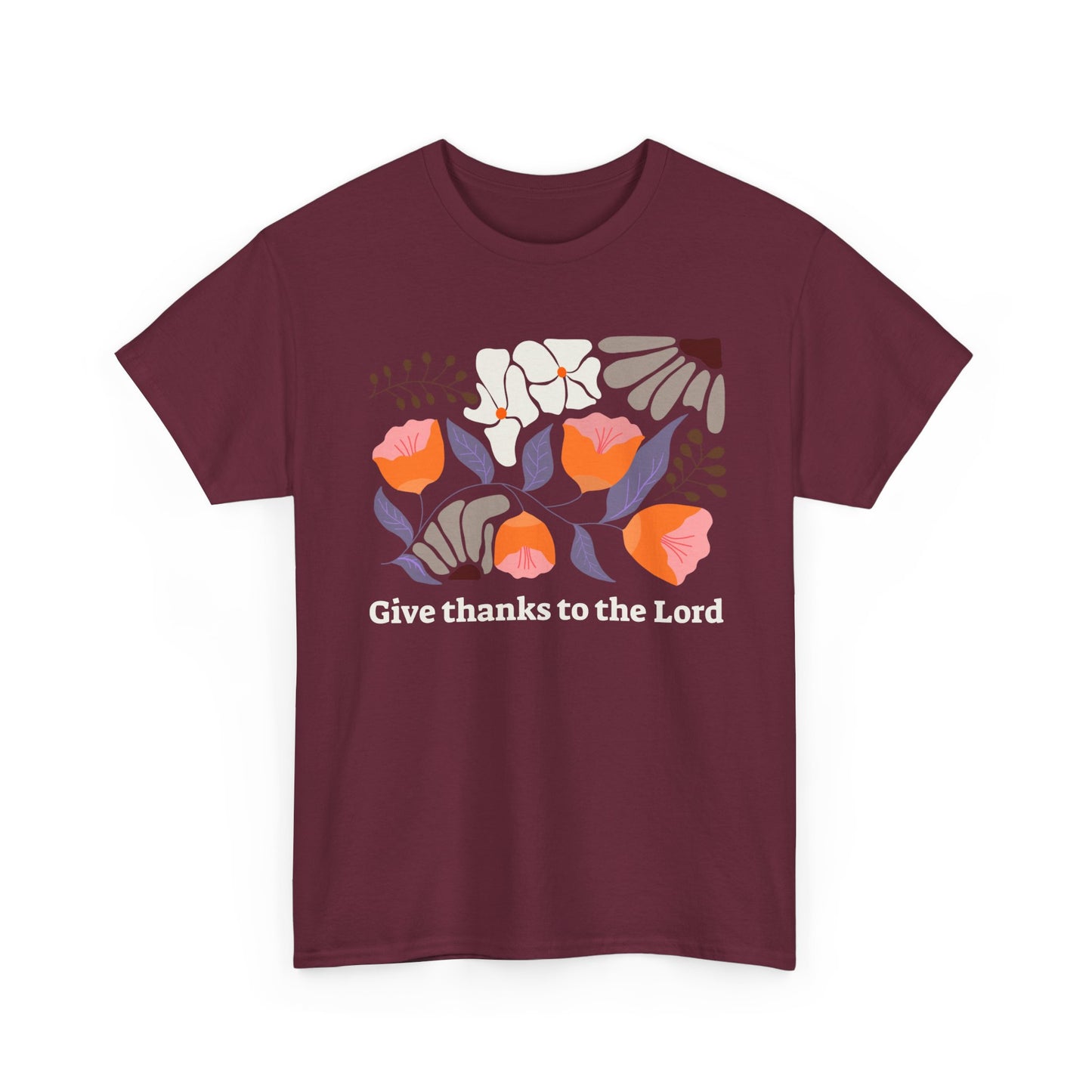 Modern Maroon Christian t-shirt featuring Gratitude Floral line art, unique biblical gift for women.