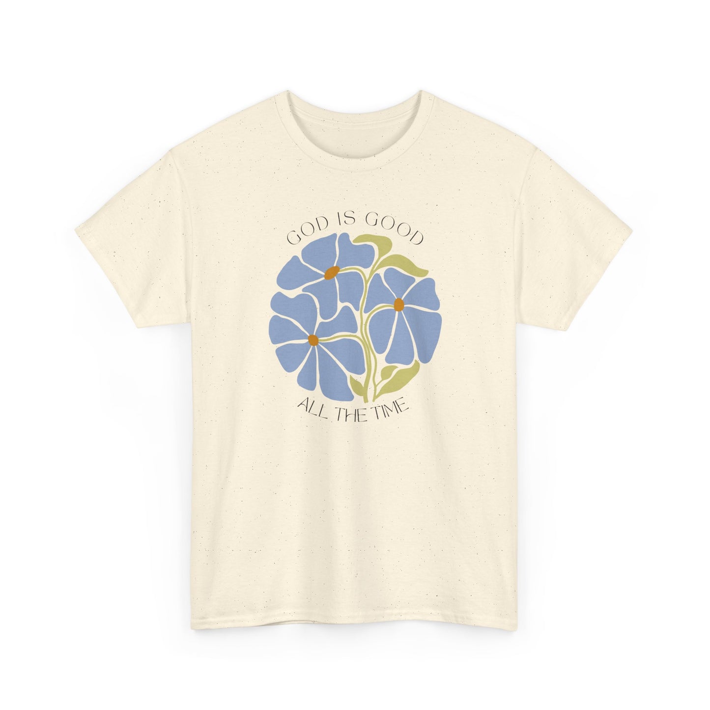 Natural color God is good minimalist shirt, modern blue botanical illustration by Nagilabo.