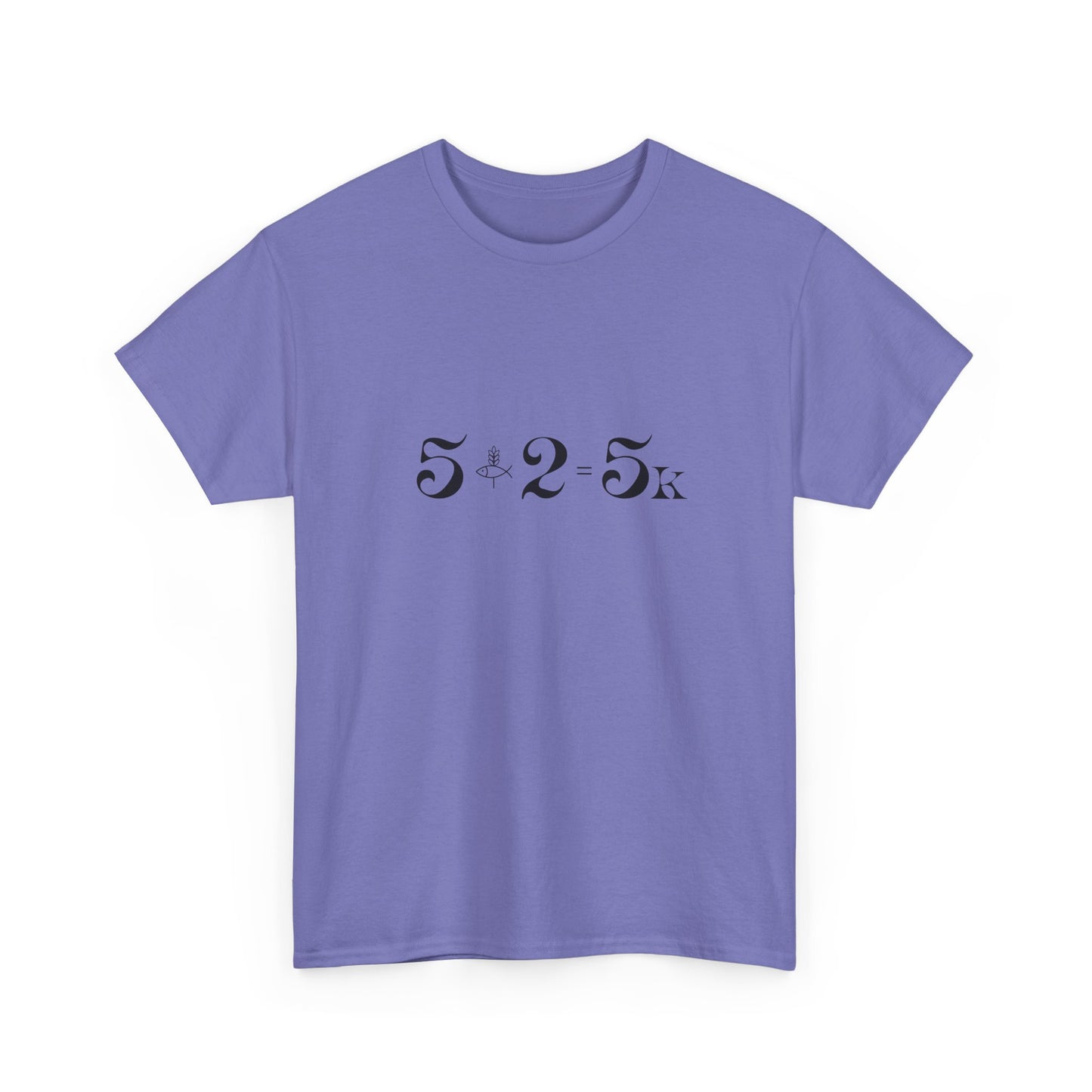 The 5.2.5k miracle of feeding the 5000 shirt in Violet, minimalist biblical design.