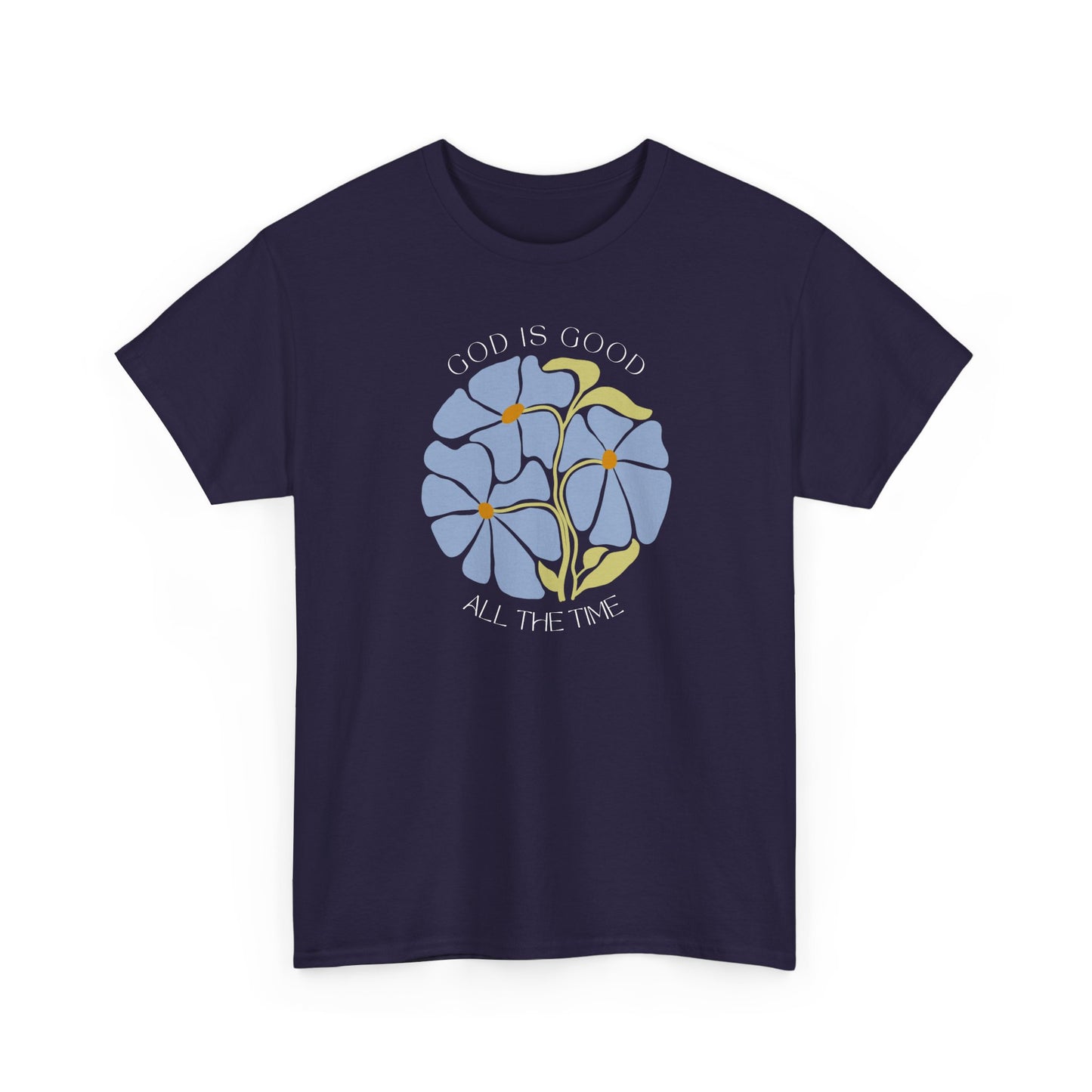 Unique Blackberry purple-black t-shirt, God is good all the time blue floral art.
