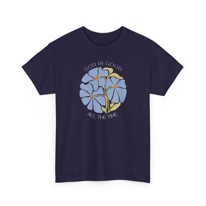Unique Blackberry purple-black t-shirt, God is good all the time blue floral art.