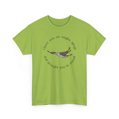 Unique Kiwi green Eagle Wings minimalist shirt, "Brought you to myself" faith-based design by Nagilabo.